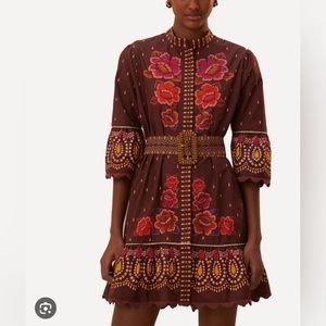 Bright Flora Brown shortsleeved Farm Rio mini dress